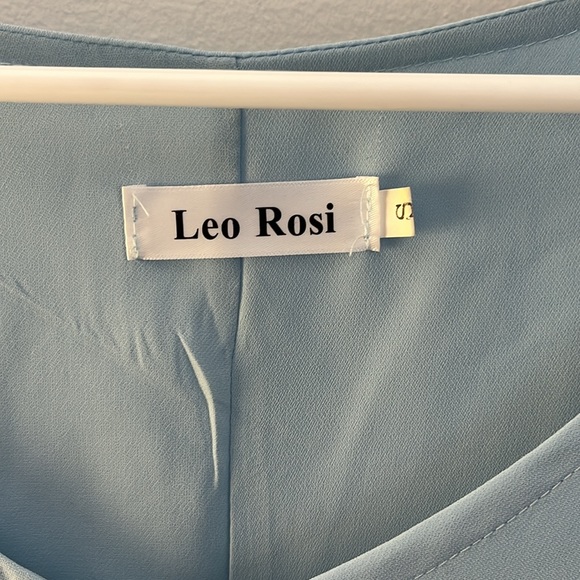 Leo Rosi Powder Blue Flowy Cocktail Dress with Long Sleeve, Slit Sleeves - Picture 5 of 7